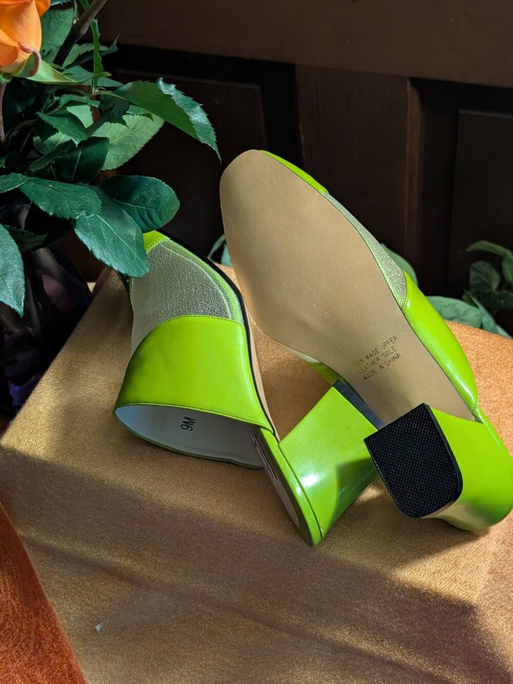 Peek-A-Boo Stefani Shoes -Slide-In -Lime Green & See Through Mesh-9-Leather sole - Picture 3 of 4